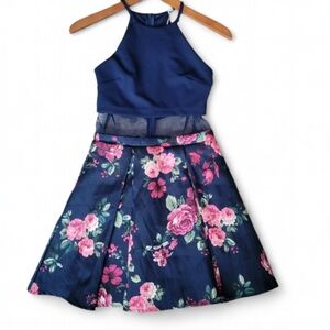 B Darlin Navy & Pink Floral Girls Dress